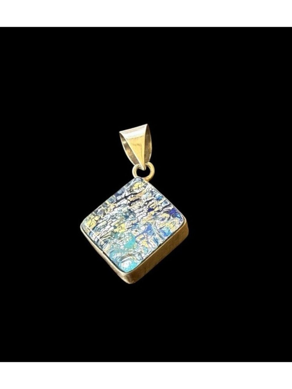 925 Sterling Silver Vintage Dichroic Glass Multicolor Pendant Dangle Geometric